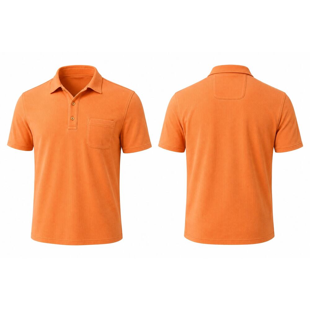 Bugatchi Uomo Polo Shirt Men's XXL Orange Textured Button Front Short Sleeve